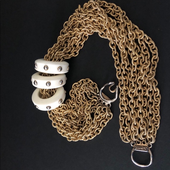 RJ Graziano Fashionista Statement Necklace Gold Tone Multi-Strand Lucite Rings - Picture 4 of 10